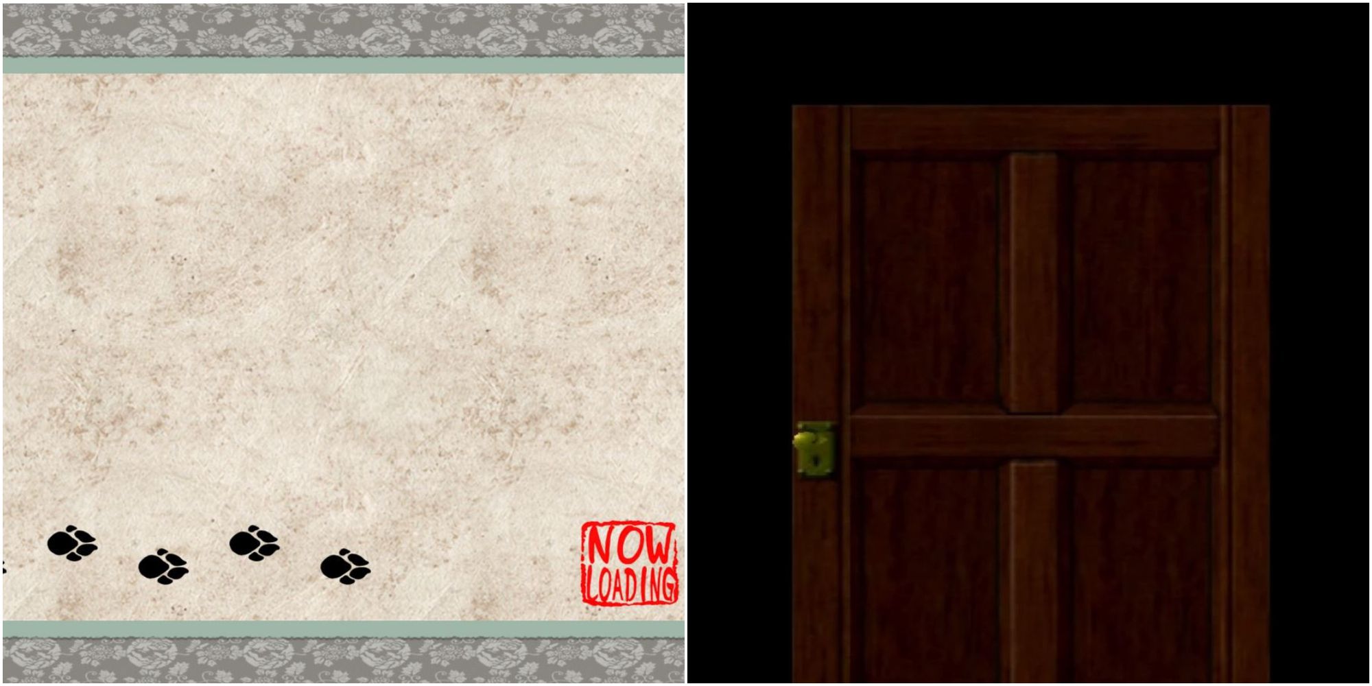 Split Image of Okami loading screen and resident evil door