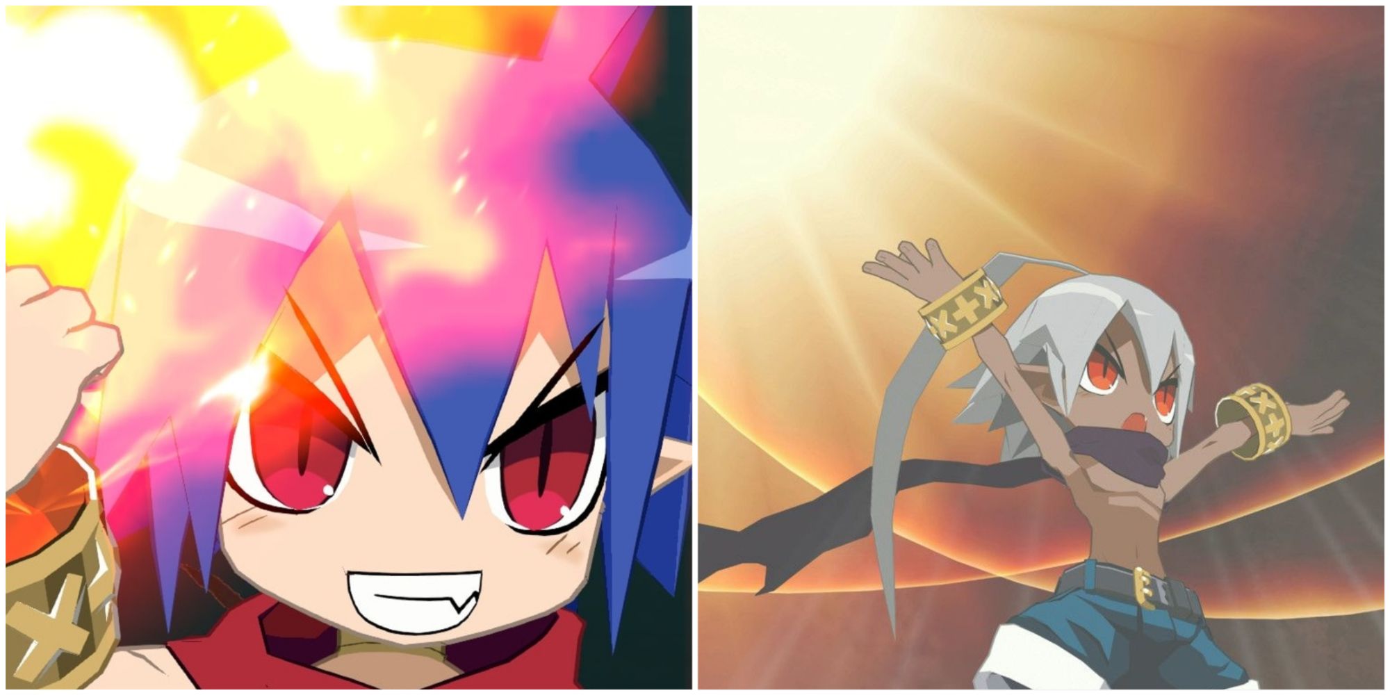 Disgaea 6 - collage of laharl using Magma Geyser and Overlords Wrath