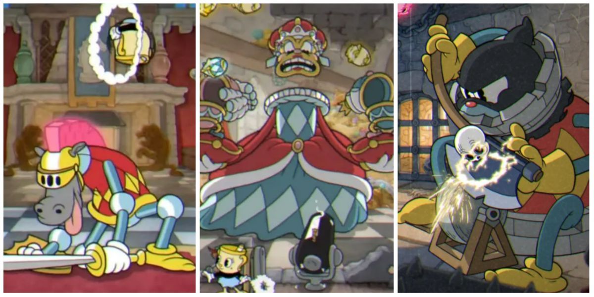 Cuphead Chess fights with Knight, Queen, and Rook