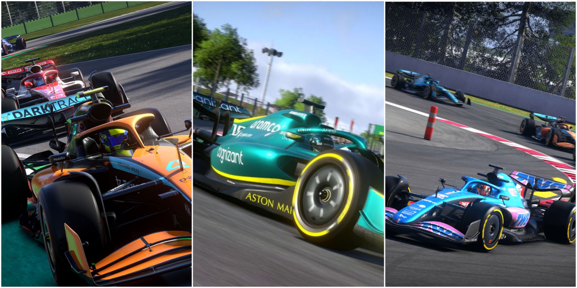 Three shots of different F1 models.