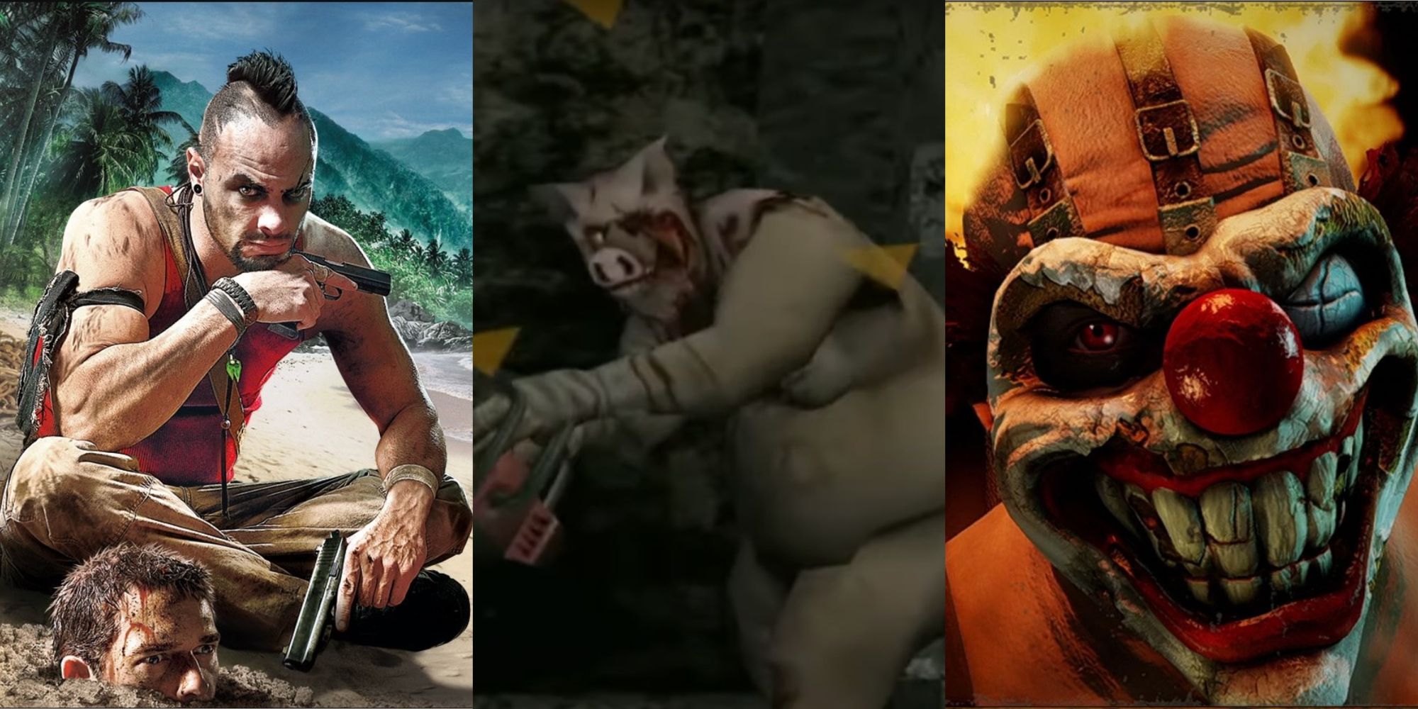 Vaas Montenegro from Far Cry 3, Piggsy from Manhunt, Sweet Tooth from Twisted Metal