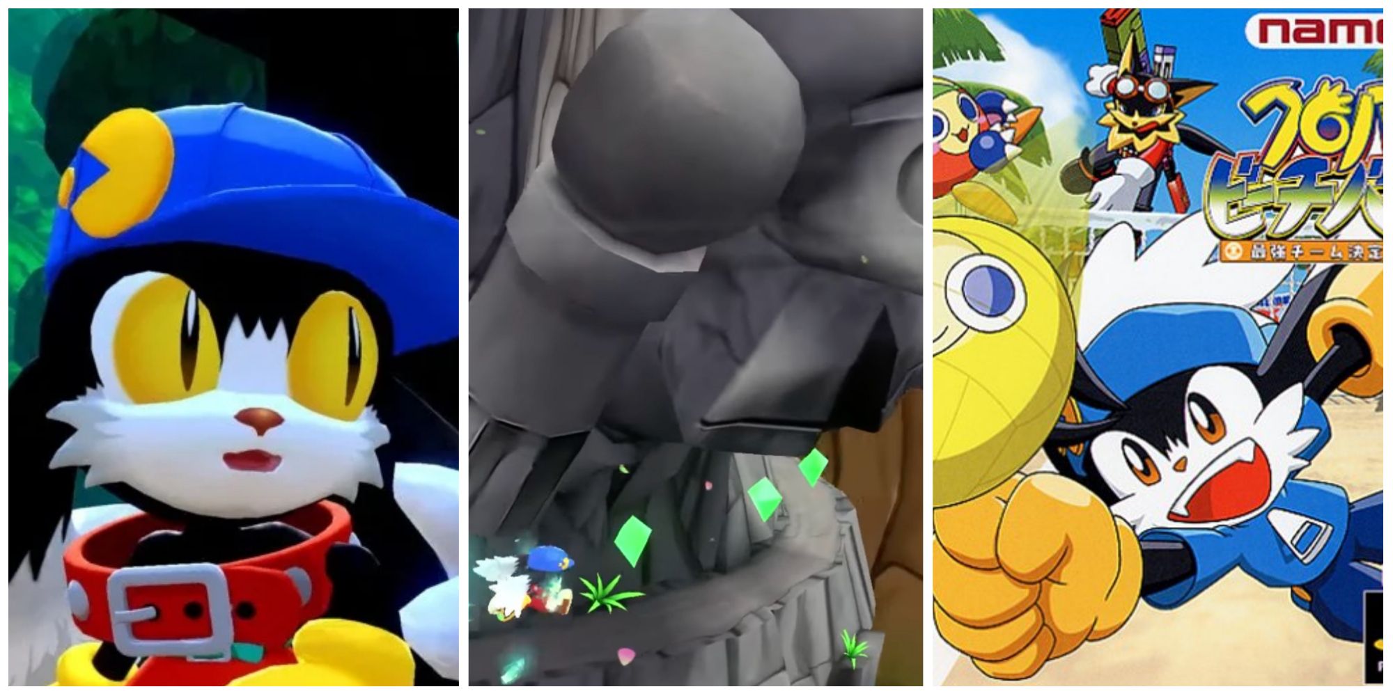 A collage of images from Klonoa Phantasy Reverie Series, alongside the box art for Klonoa Beach Volleyball