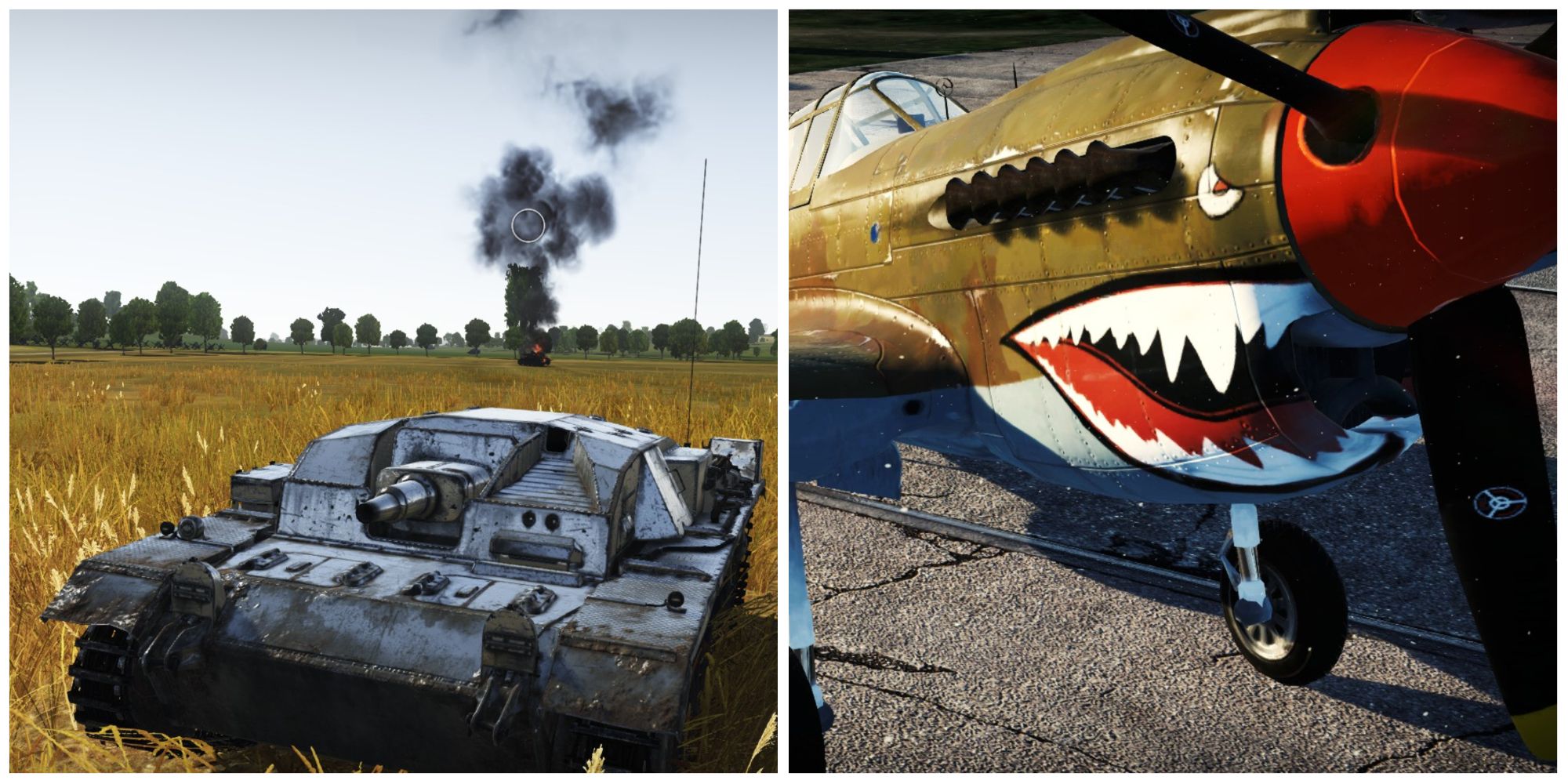 War Thunder Split image of tank and a plane with a decal