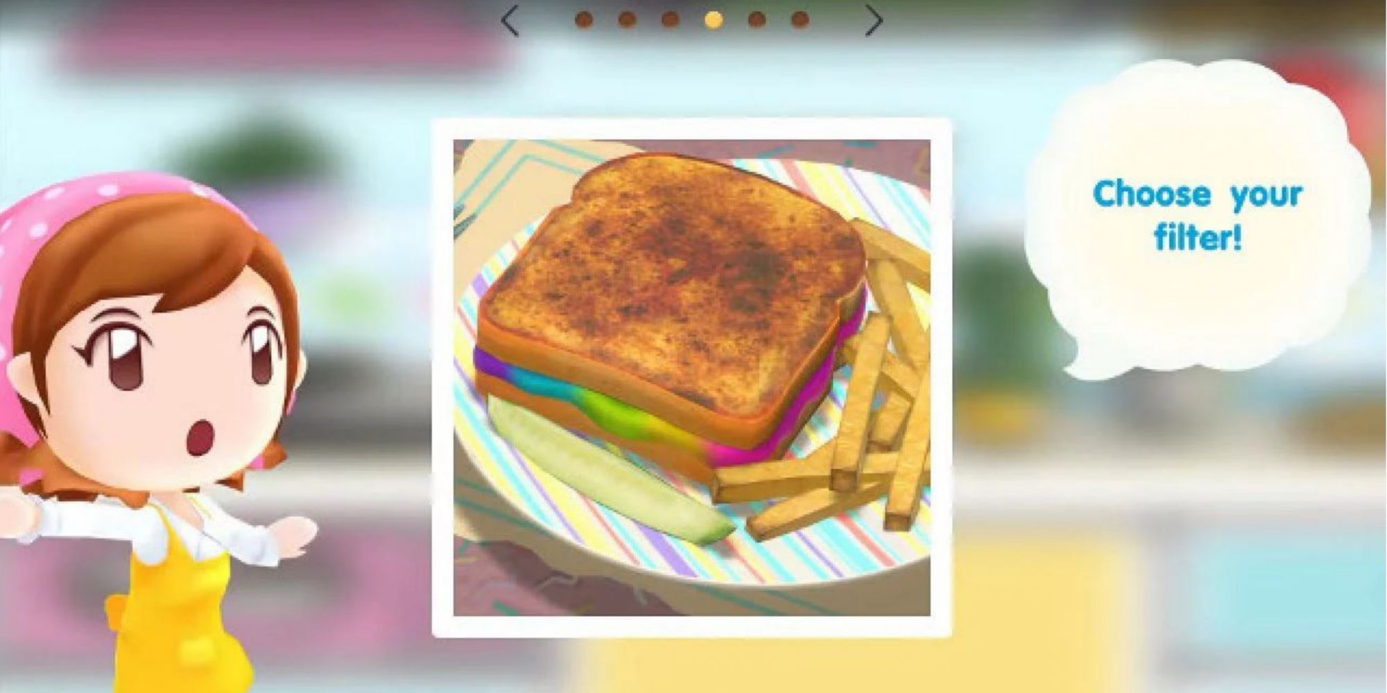 Mama presents a rainbow grilled cheese on a plate and asks what photo filter you want