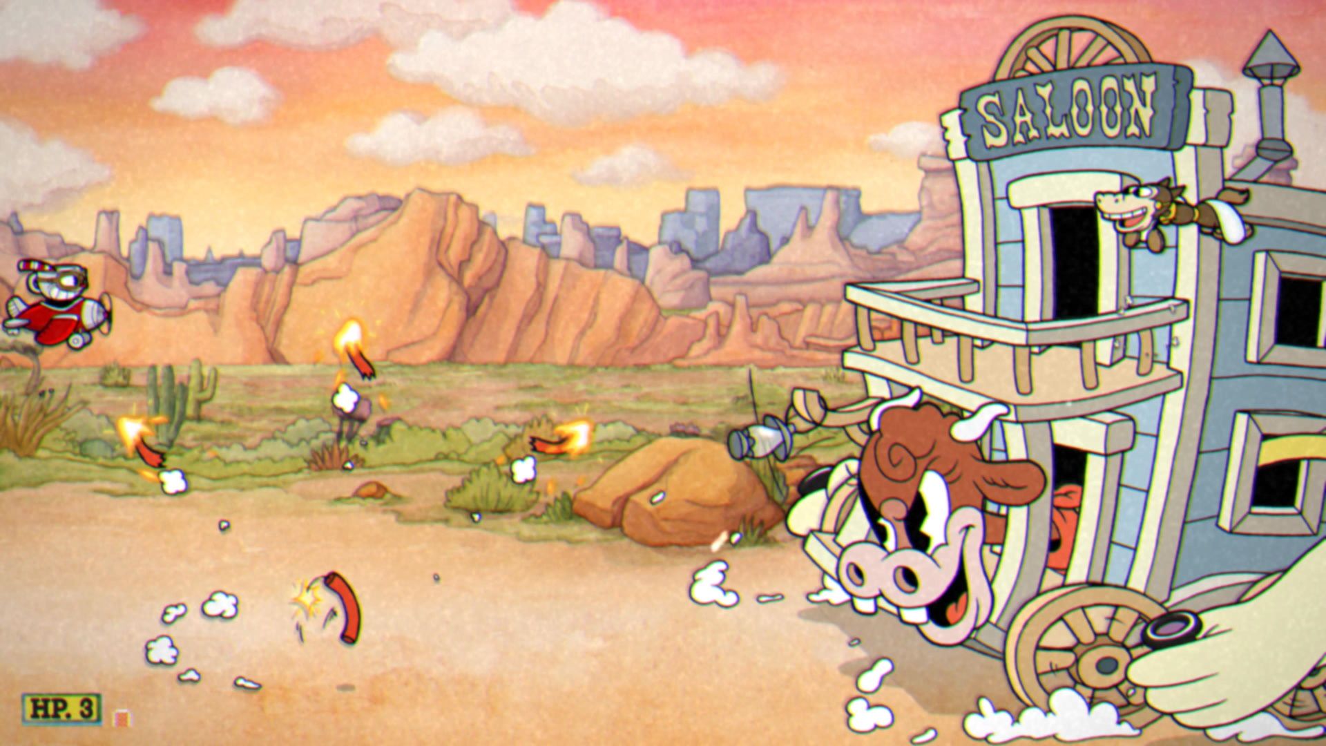 Cuphead The Delicious Course, Esther Winchester, Phase 1, Exploding dynamite