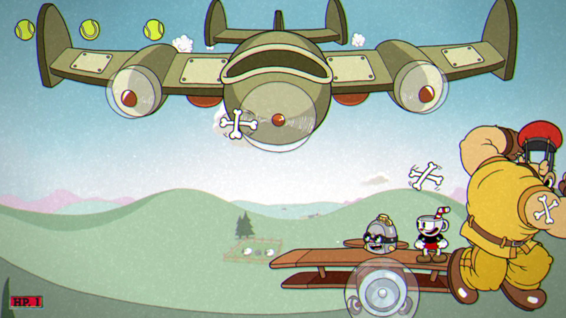Cuphead The Delicious Course, The Howling Aces, Phase 1, Crossbones using the boomerang attack