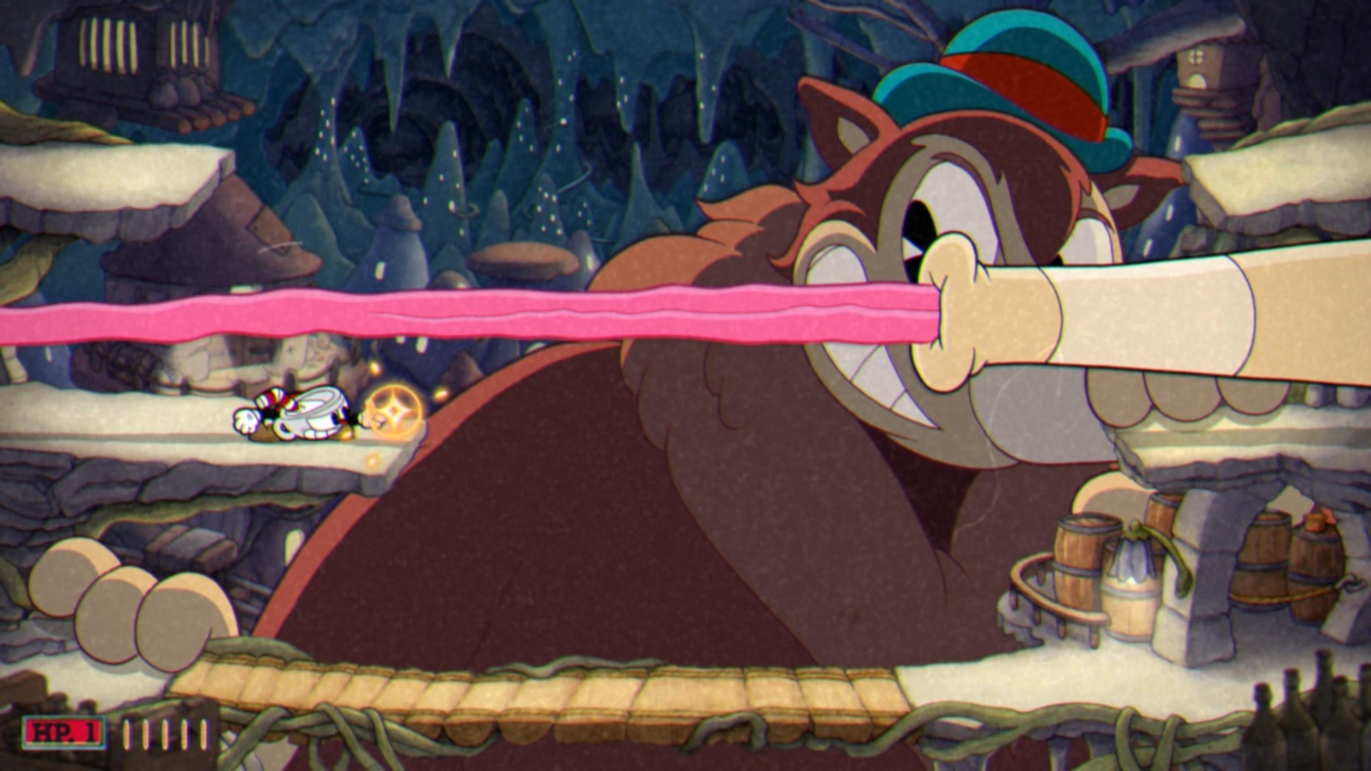 Cuphead The Delicious Course, The Moonshine Mob, Ducking under the Anteater's tongue
