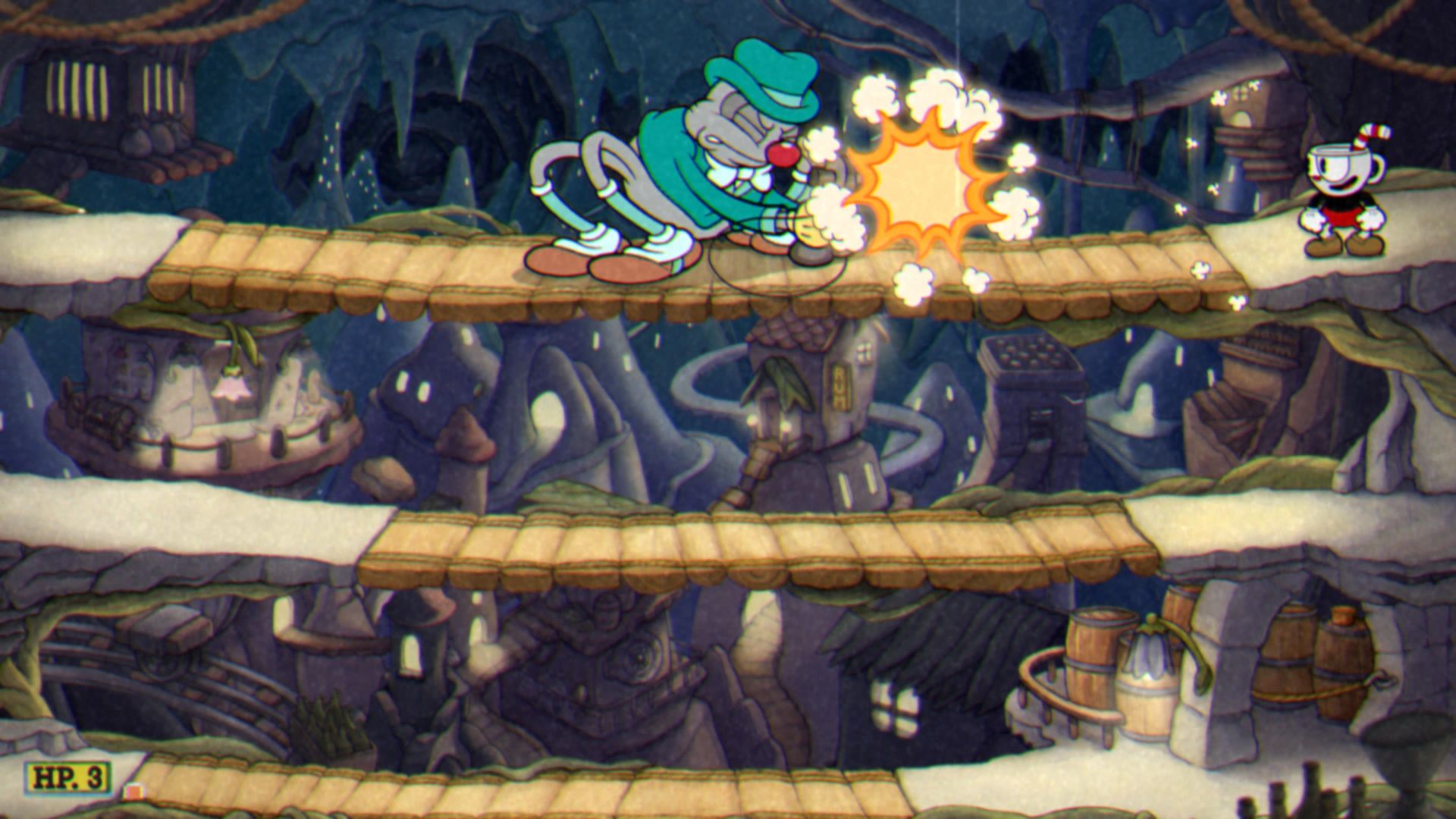 Cuphead The Delicious Course, The Moonshine Mob, Phase 1, Hitting the Spider Boss with a charged shot