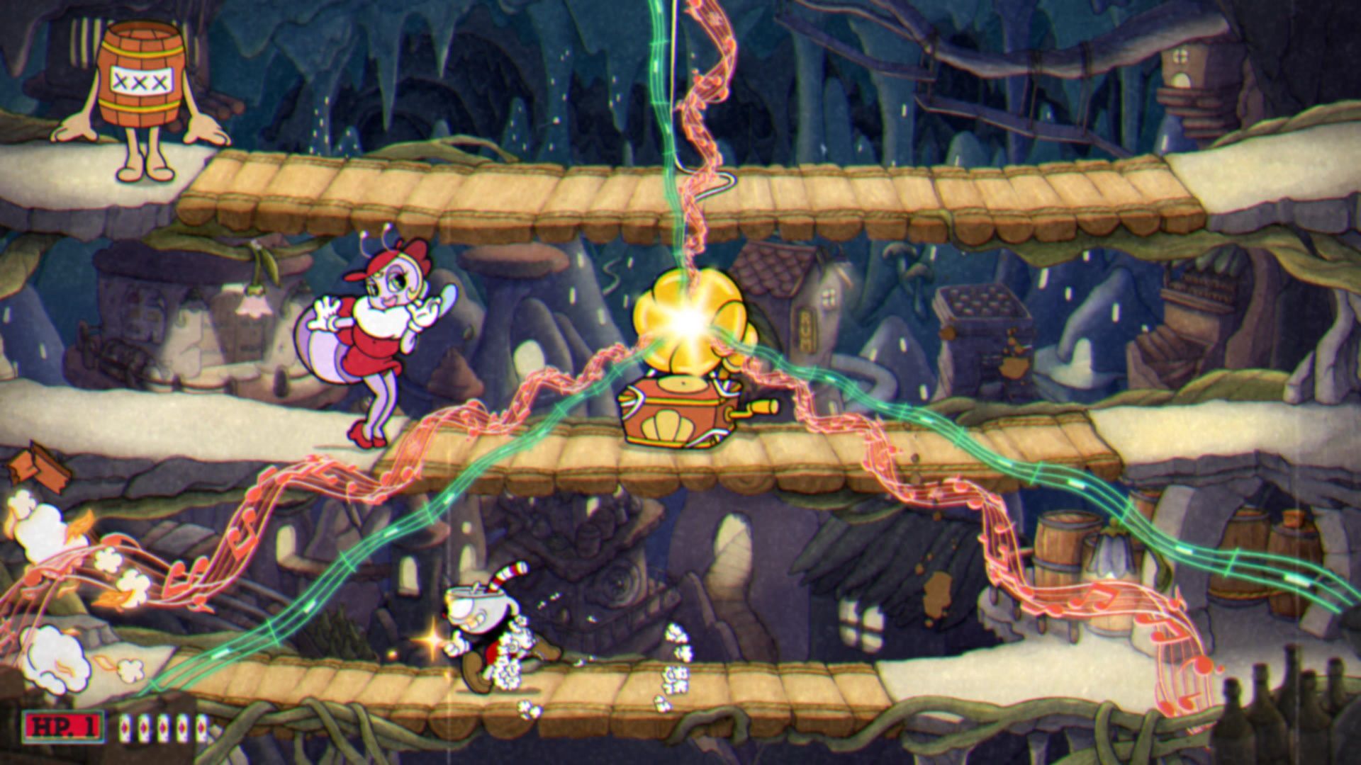 Cuphead The Delicious Course, The Moonshine Mob, The Moonshine Mob, Phase 2, Dodging sound waves