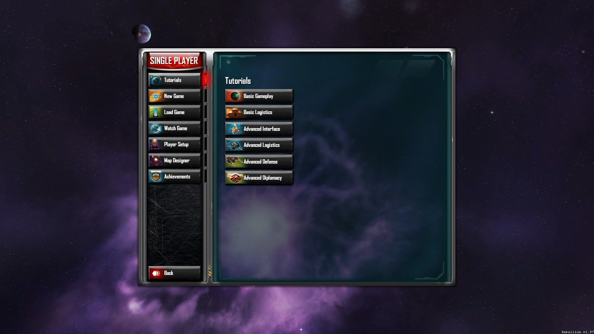 Sins Of A Solar Empire Tutorial selection screen