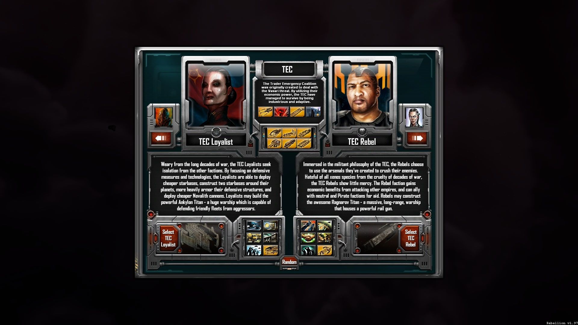 Sins Of A Solar Empire faction selection screen