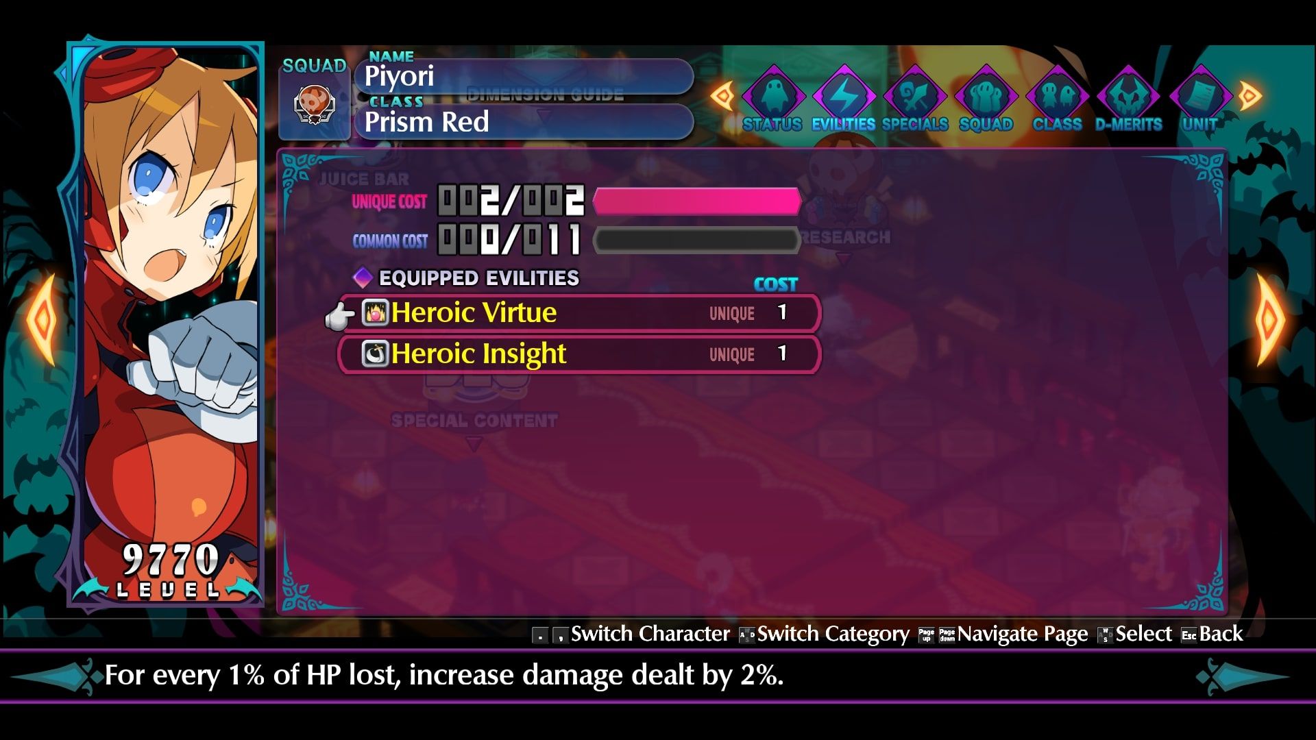 Disgaea 6 Piyori Evilities screen