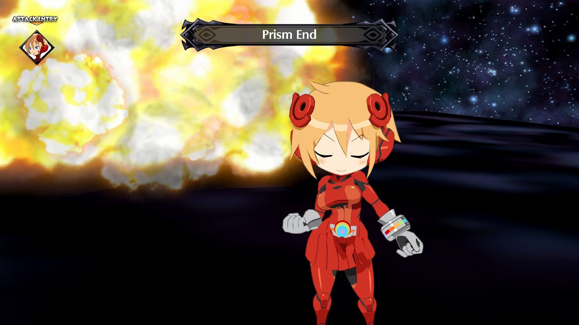 Disgaea 6 Piyori looking away from an explosion