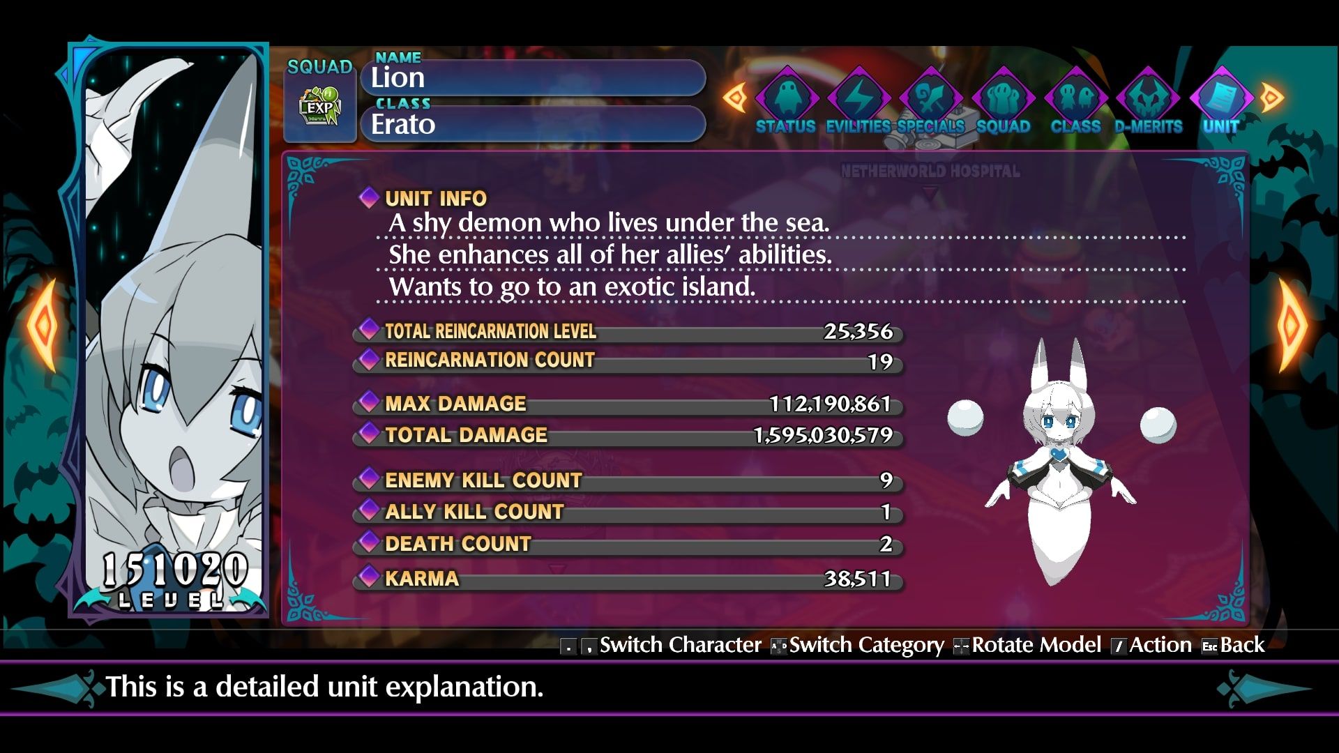 Disgaea 6 Sea Angel unit screen