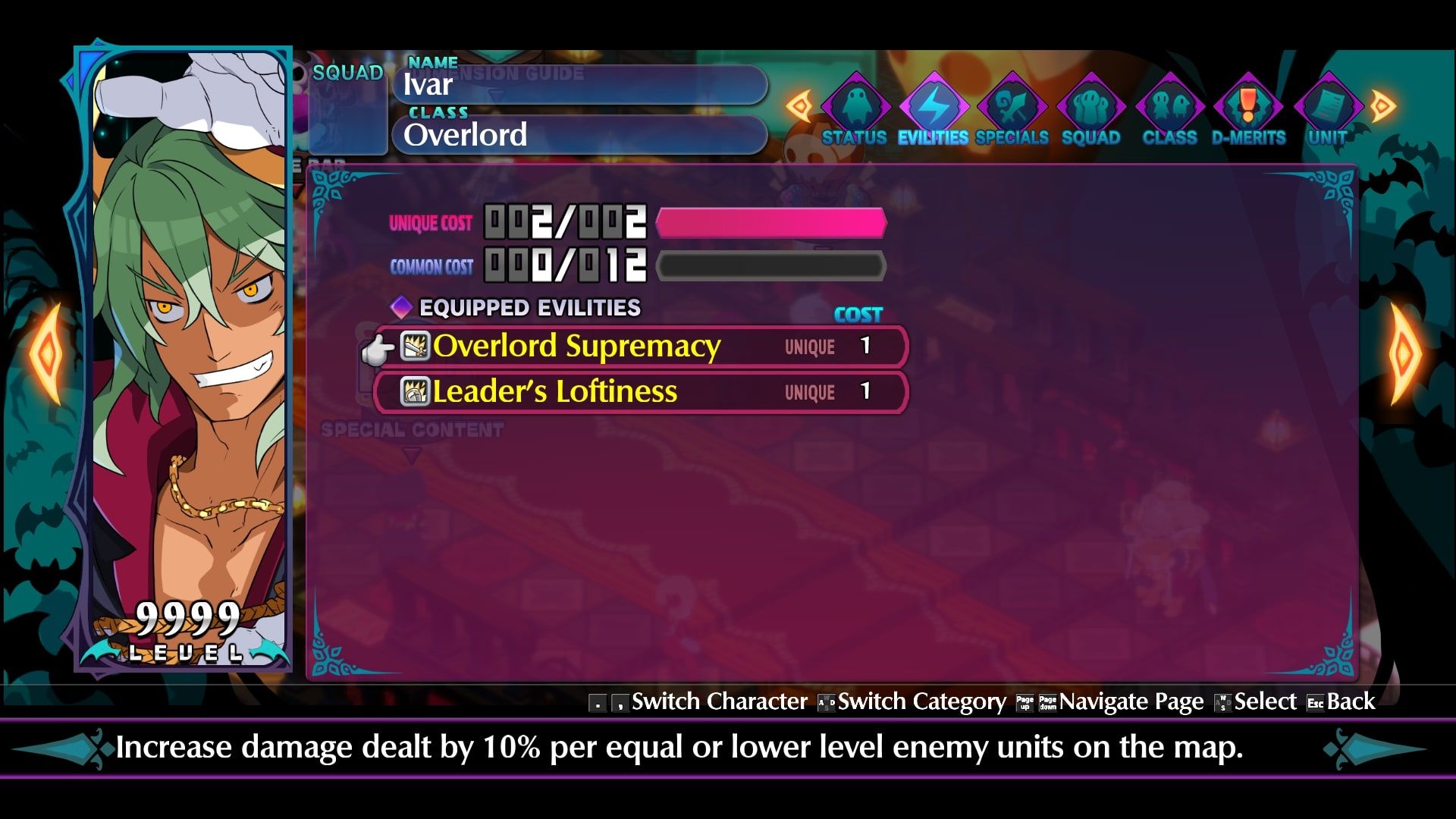 Disgaea 6 Overlord Ivar Evilities screen