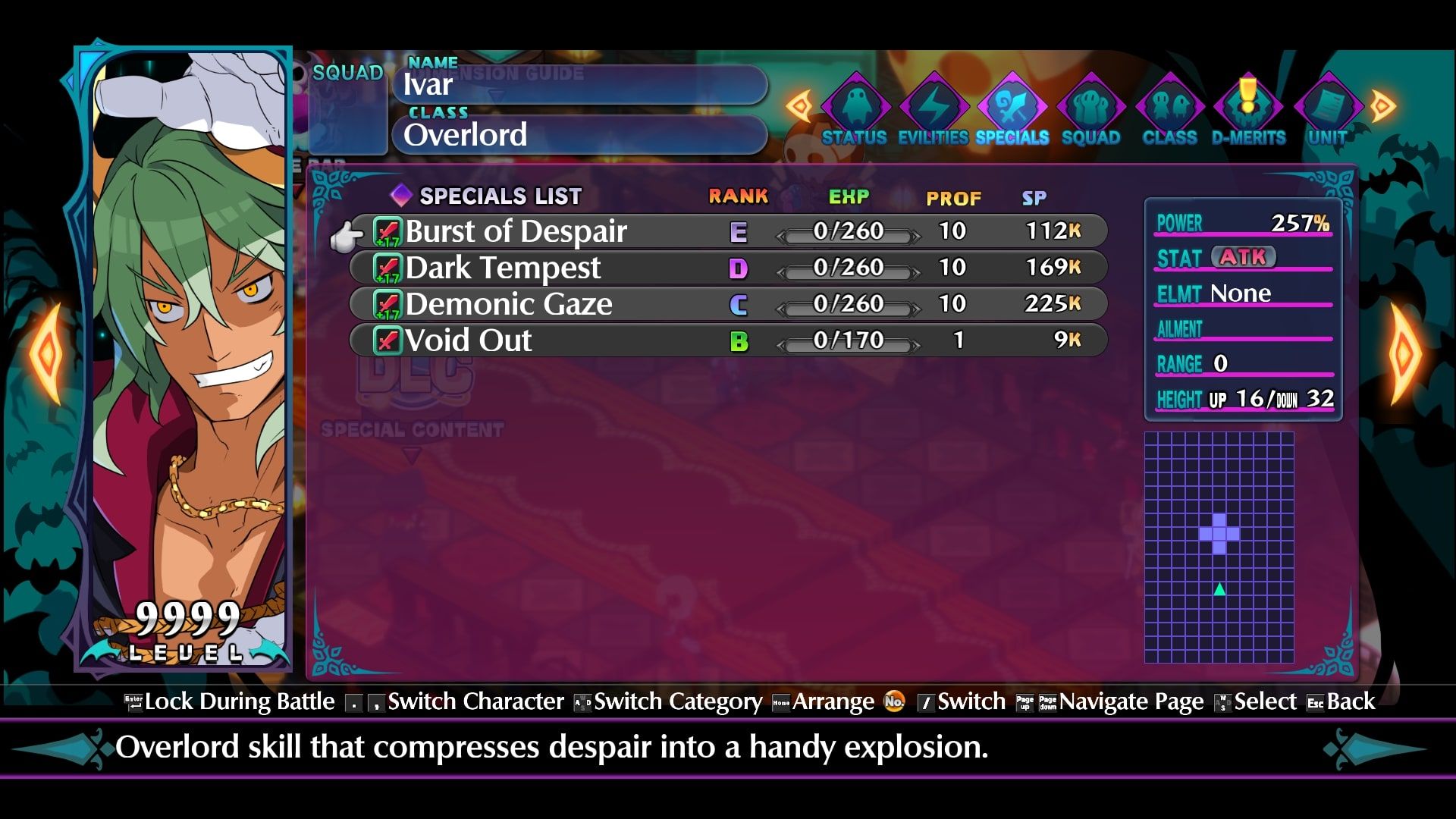 Disgaea 6 Overlord Ivar Specials screen