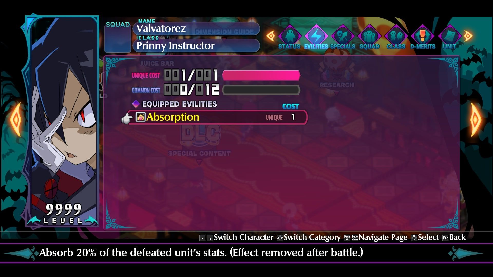 Disgaea 6 Valvatorez evility screen