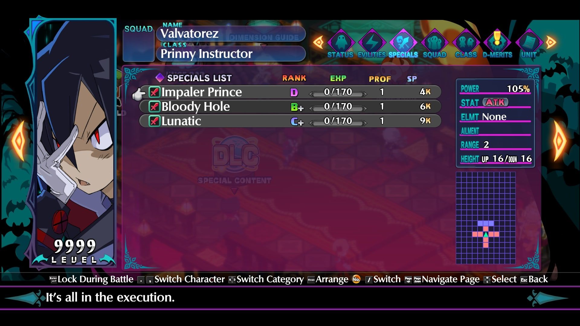 Disgaea 6 Valvatorez specials screen