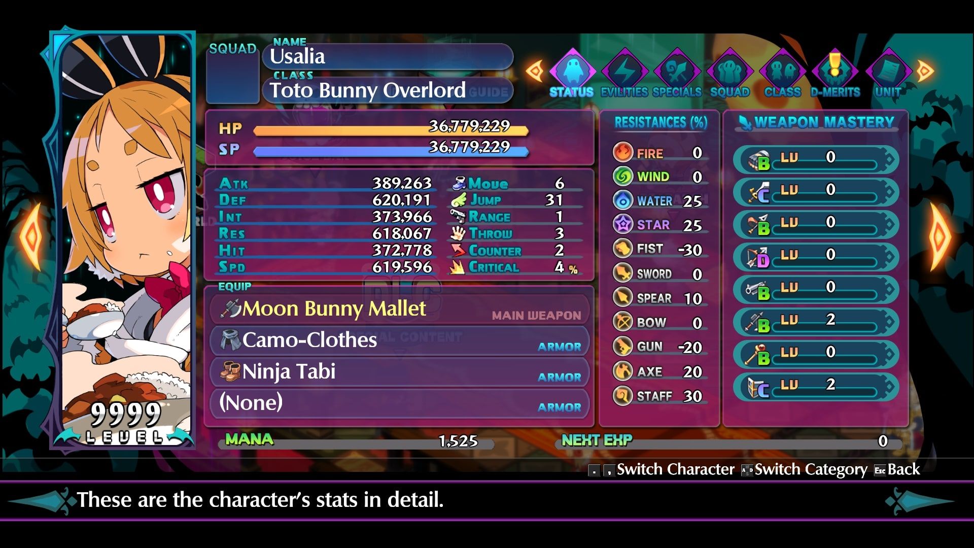 Disgaea 6 Usalia Status Screen