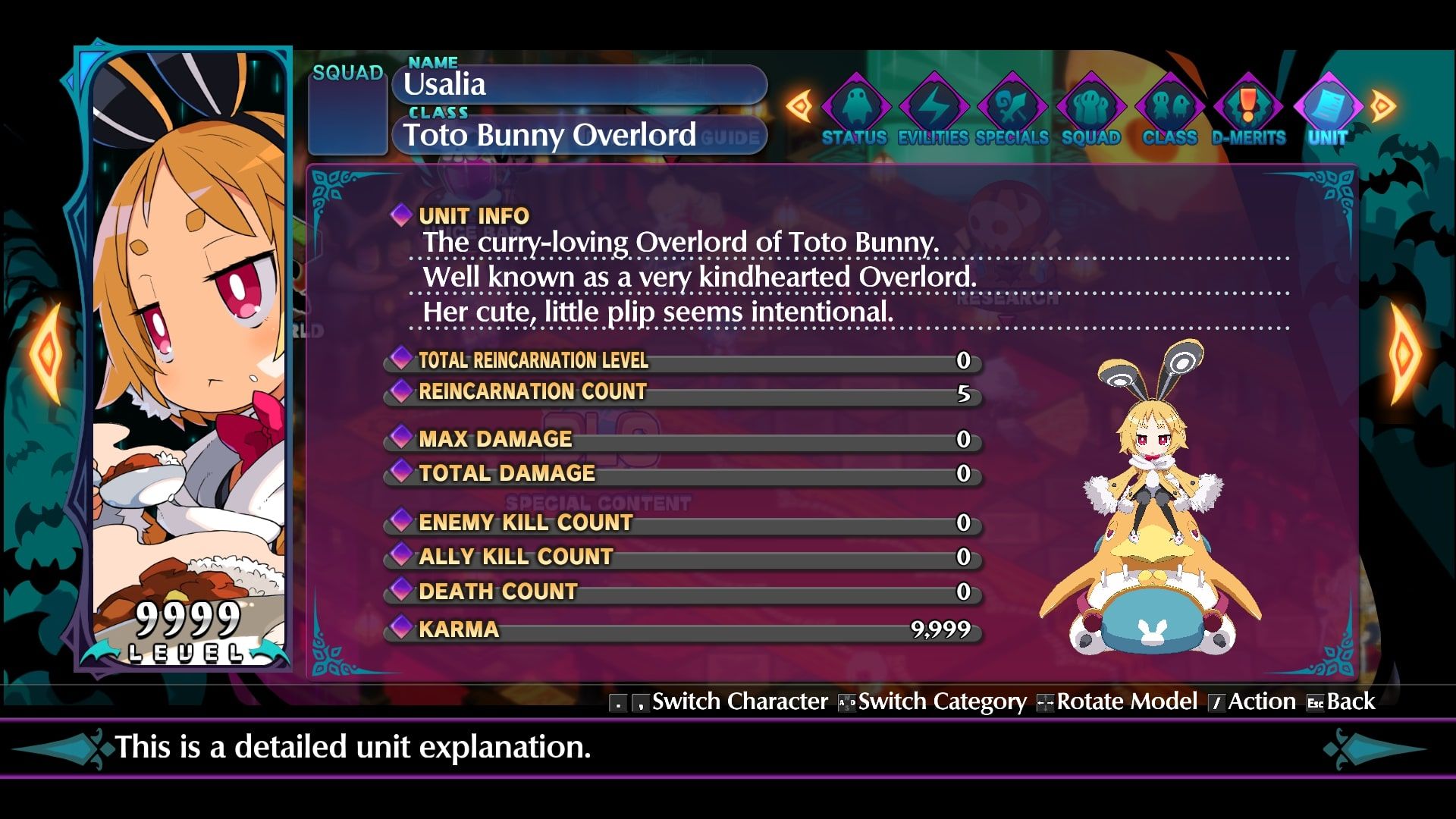 Disgaea 6 Usalia Info Screen