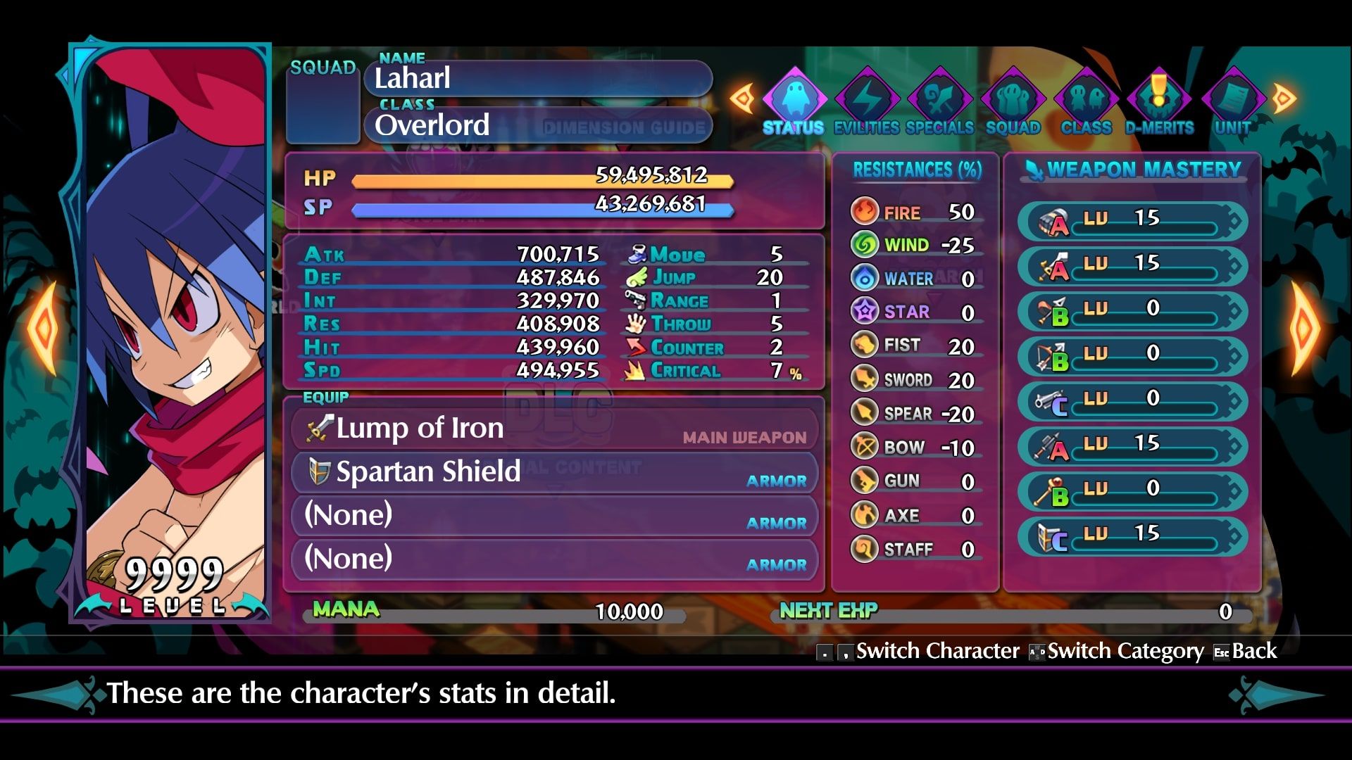 Disgaea 6 Laharl status screen