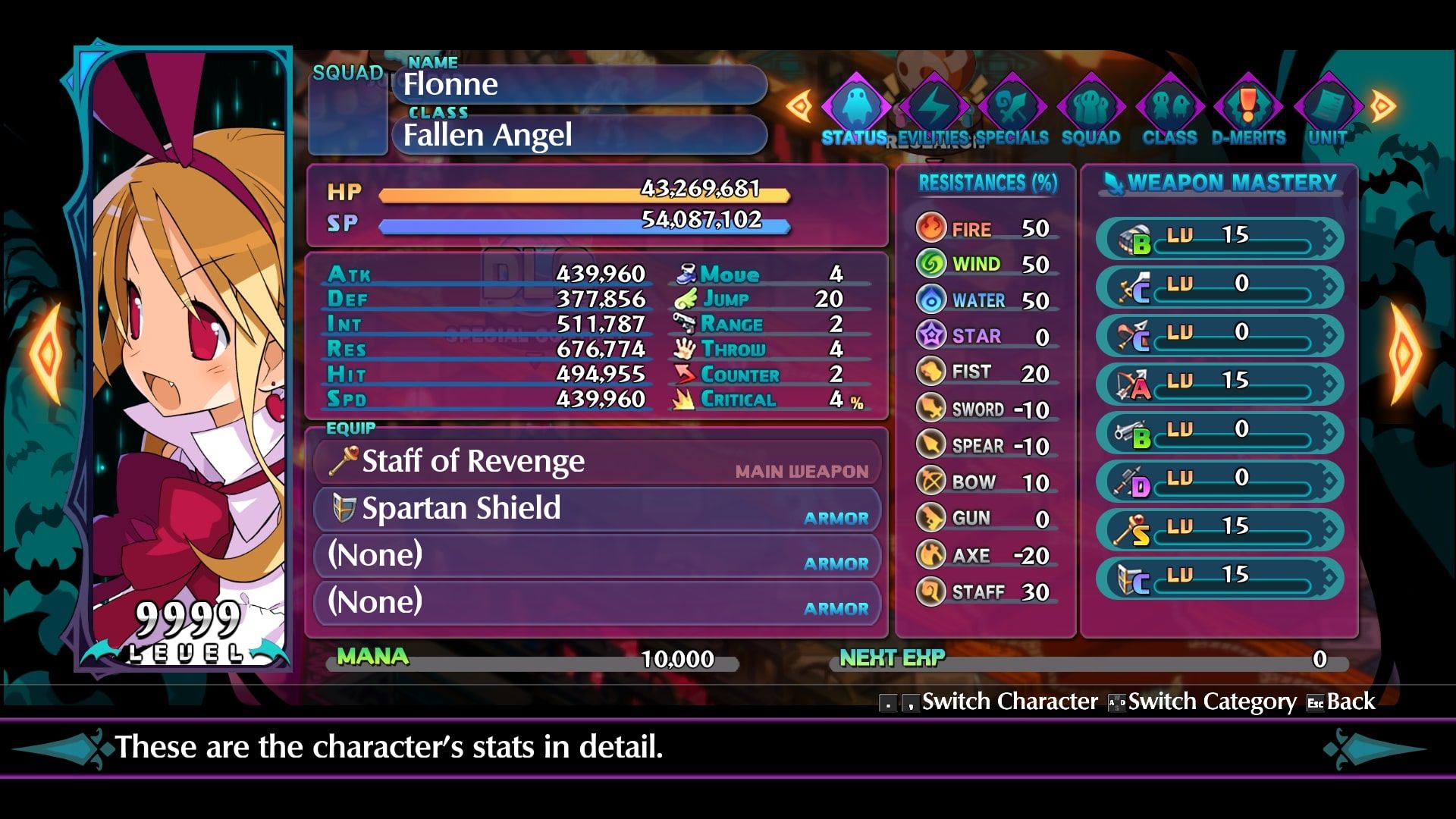 Disgaea 6 Flonne status screen