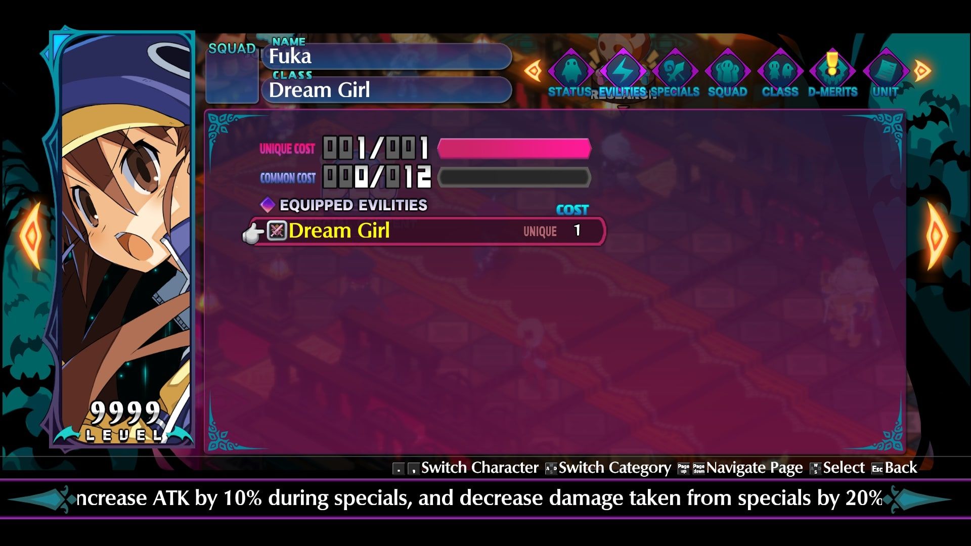 Disgaea 6 Fuka evility screen