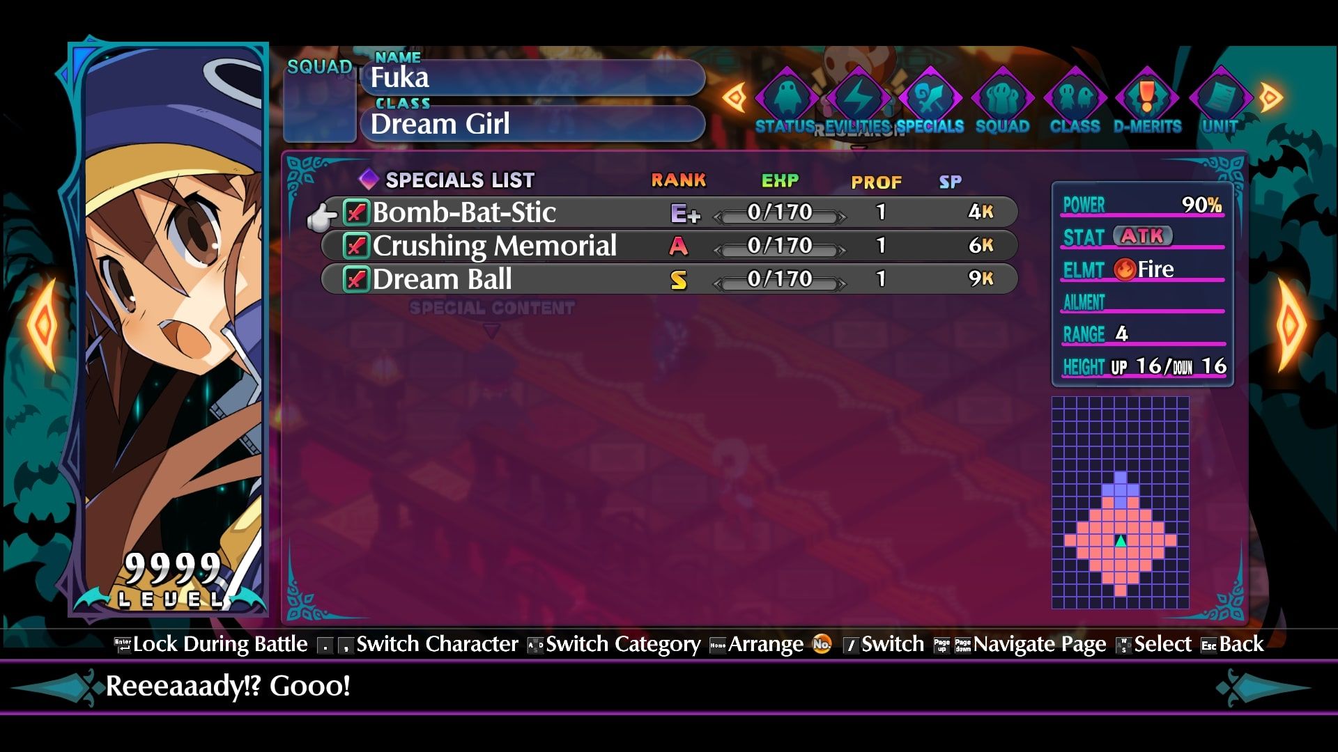 Disgaea 6 Fuka specials screen