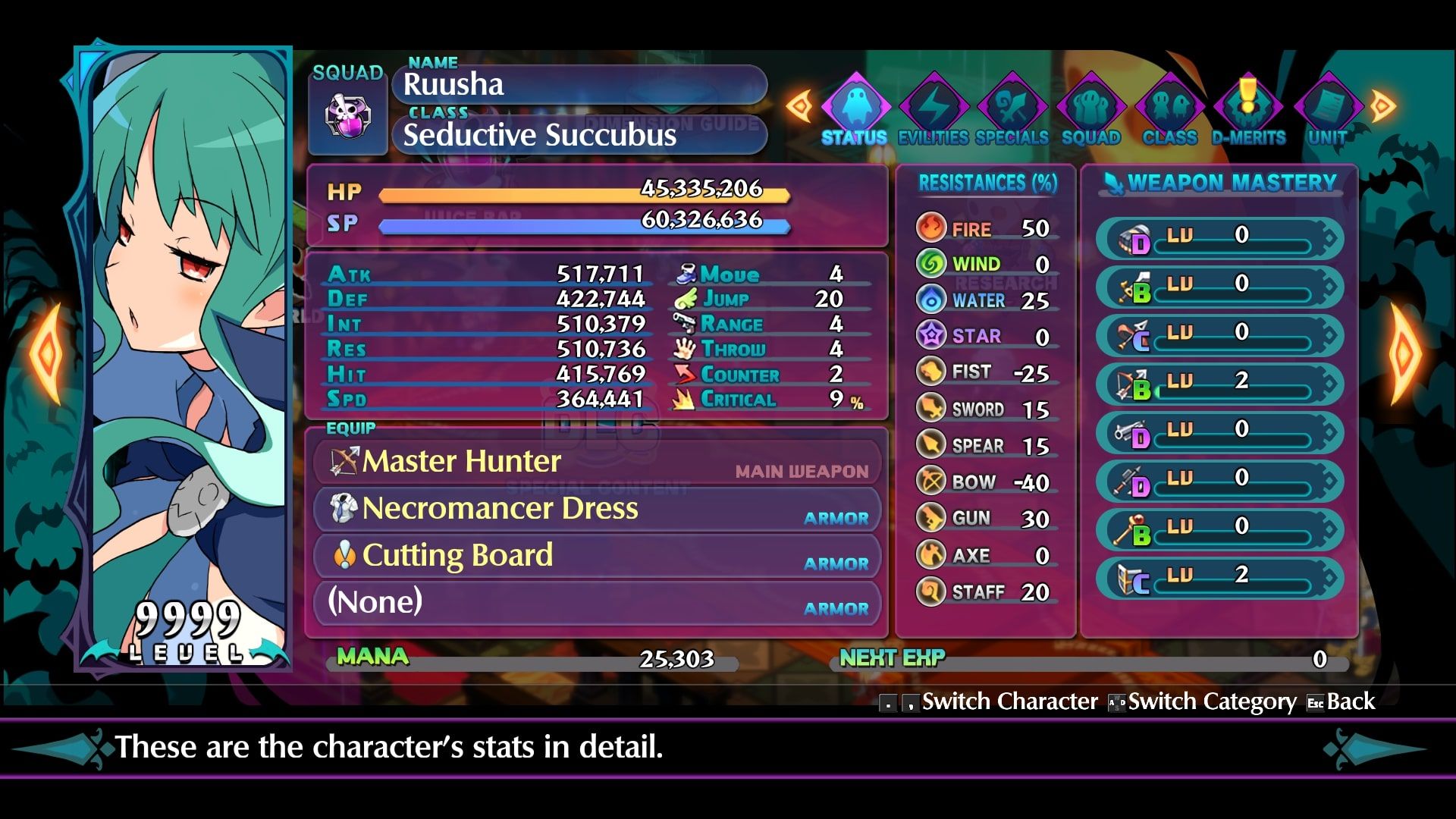 Disgaea 6 Ruusha status screen