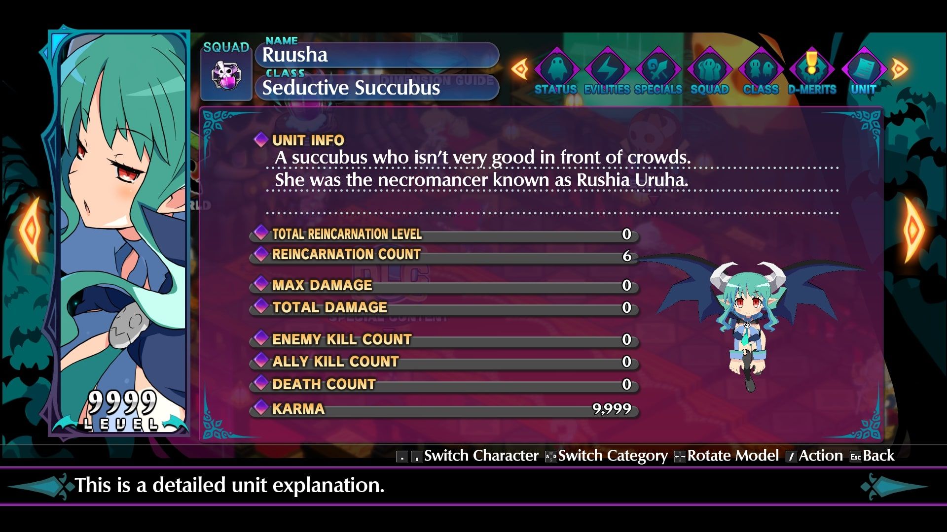Disgaea 6 Ruusha Info screen