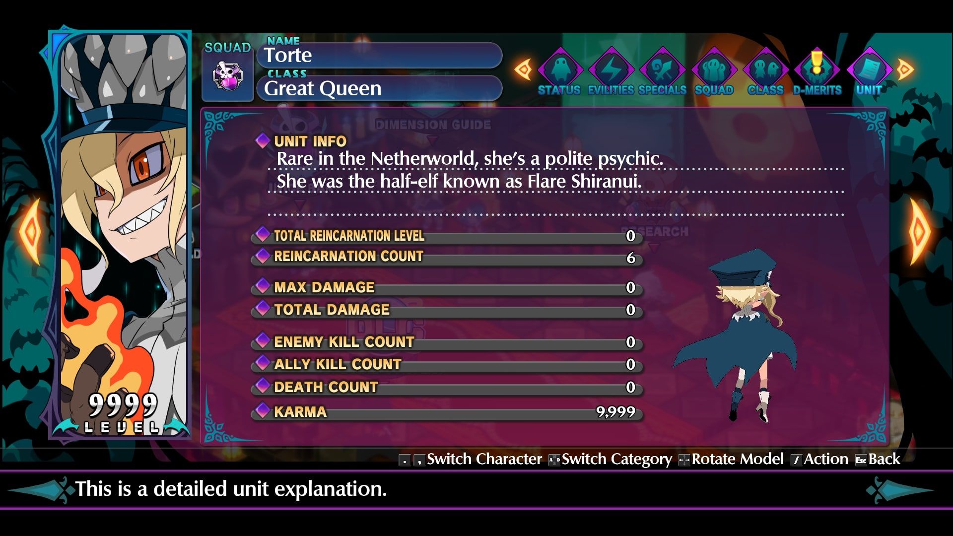 Disgaea 6 Torte Info Screen