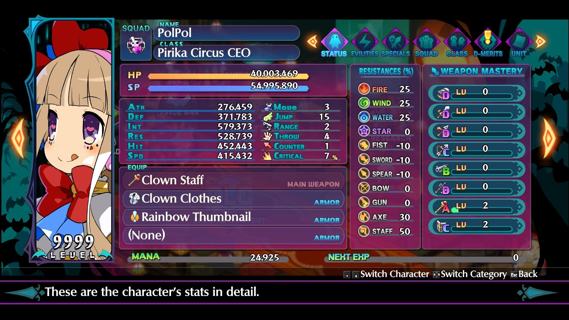 Disgaea 6 PolPol status screen