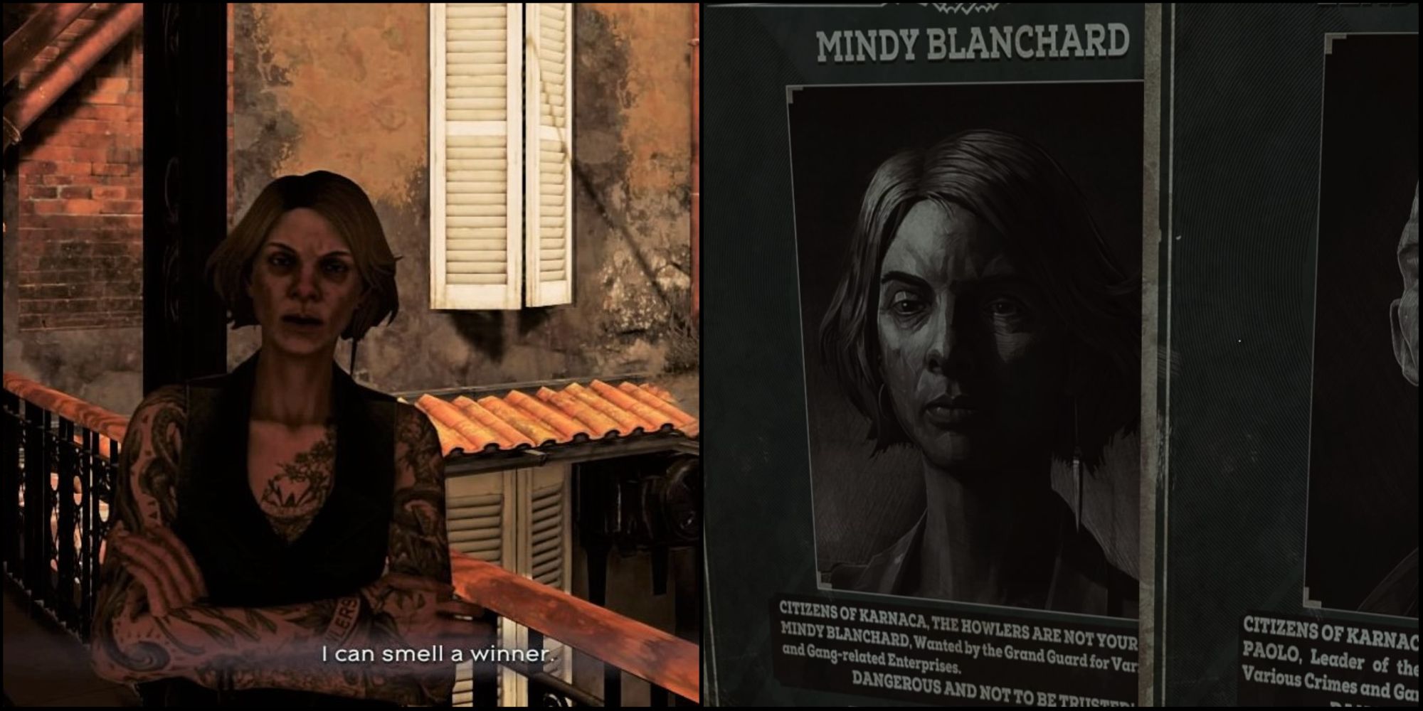 Dishonored-2 -Mindy Blanchard in bar and wanted poster collage