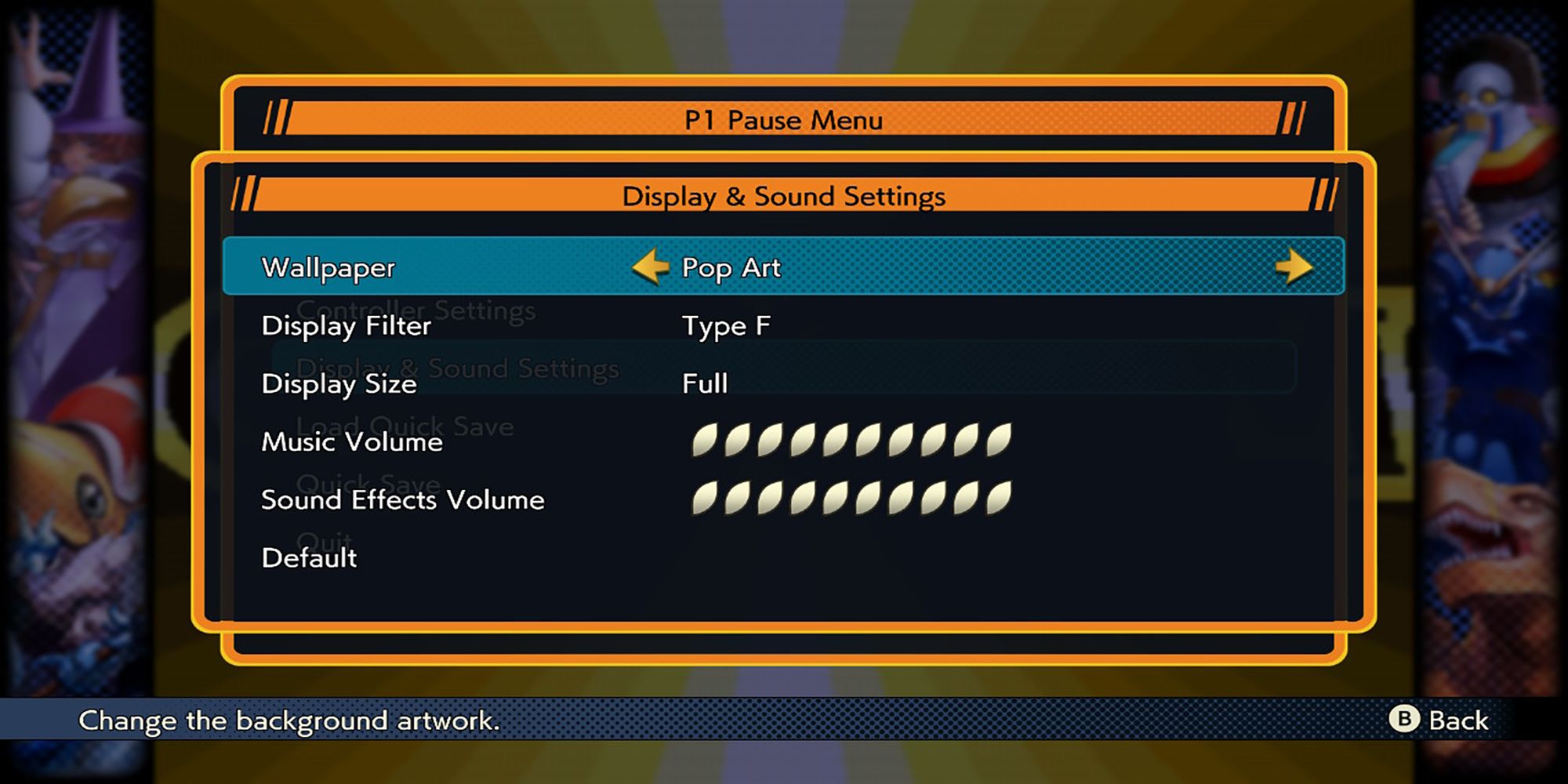 The Display and Sound settings, as shown in Red Earth's pause menu, in Capcom Fighting Collection.
