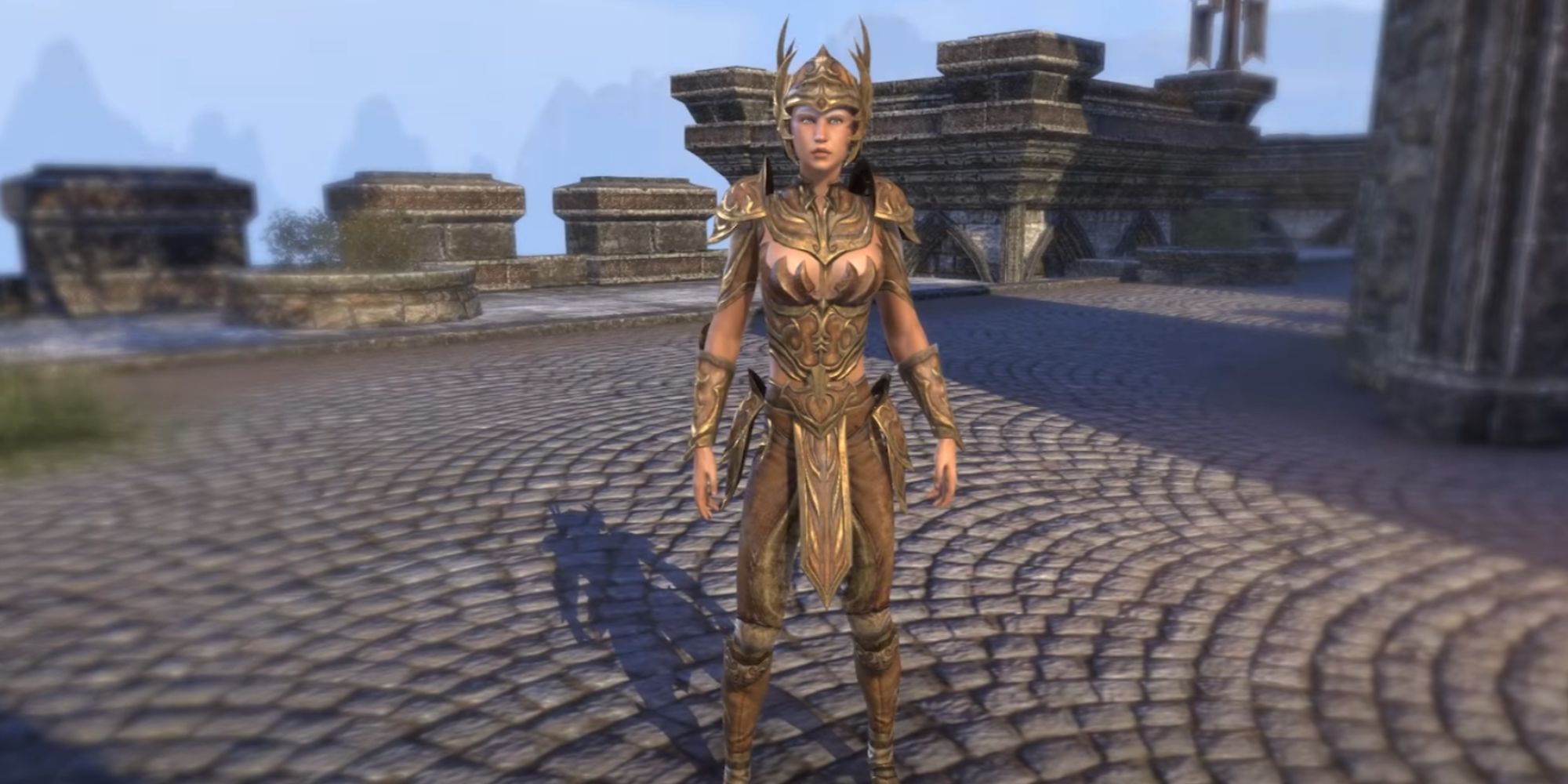 ESO Character Wearing The Golden Saint Costume