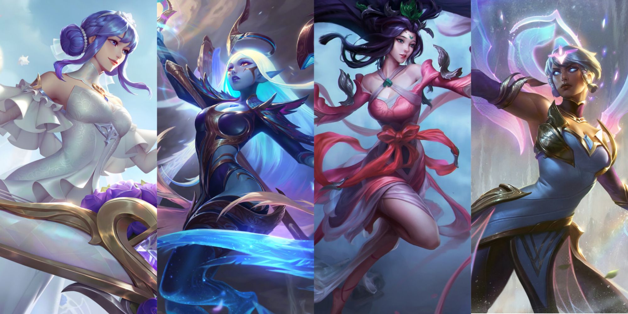 Enchanter Support Cover from left to right featuring: Crystal Rose Sona from Wild Rift, Soraka, Janna, and Karma
