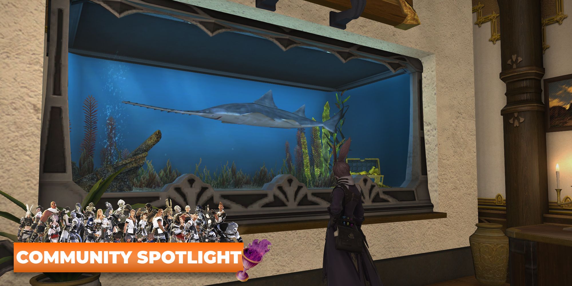 FF14 Eorzean Aquarium - player looking at a sawfish