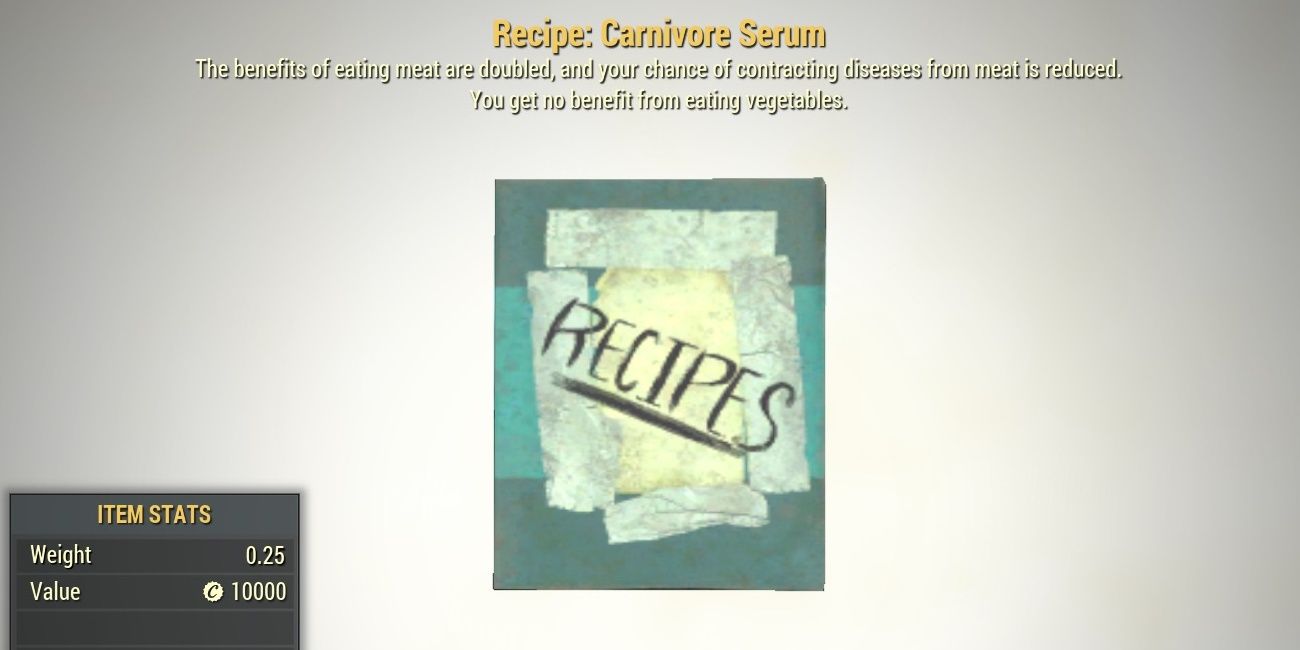 Fallout 76 Best Mutations Carnivore recipe