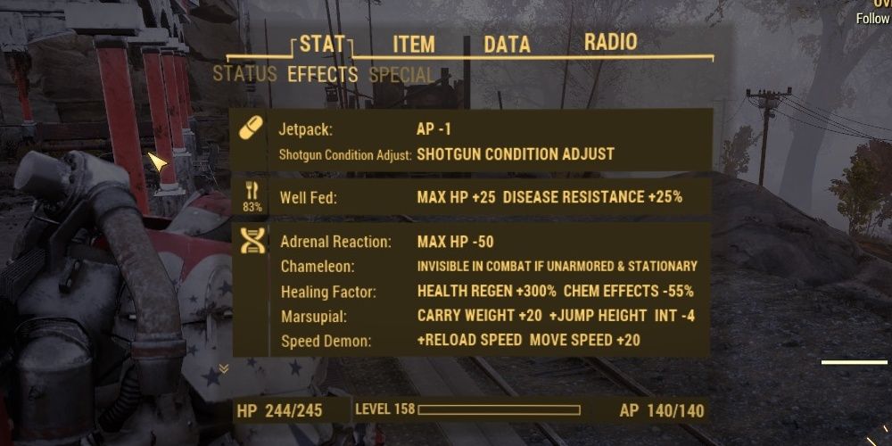 Fallout 76 Healing Factor effect.