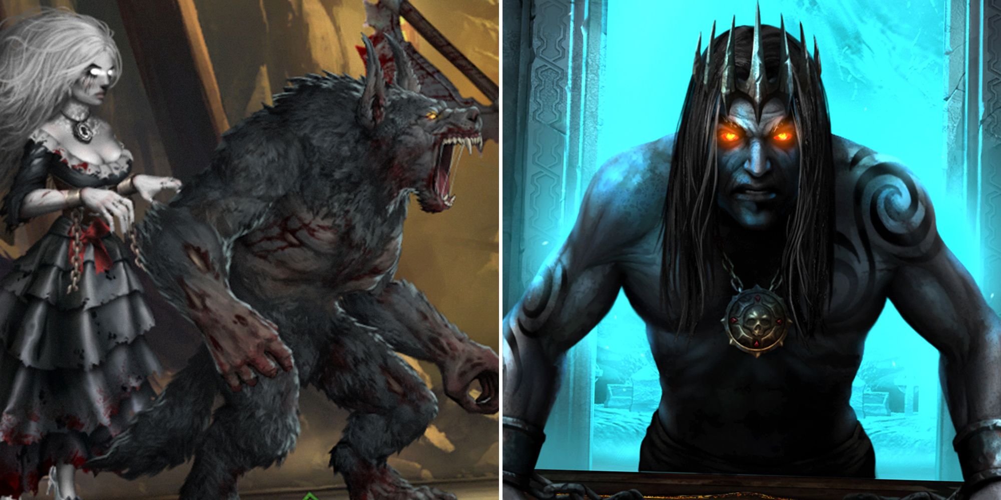 Iratus Lord of the Dead split image. Banshee, Werewolf, Iratus.