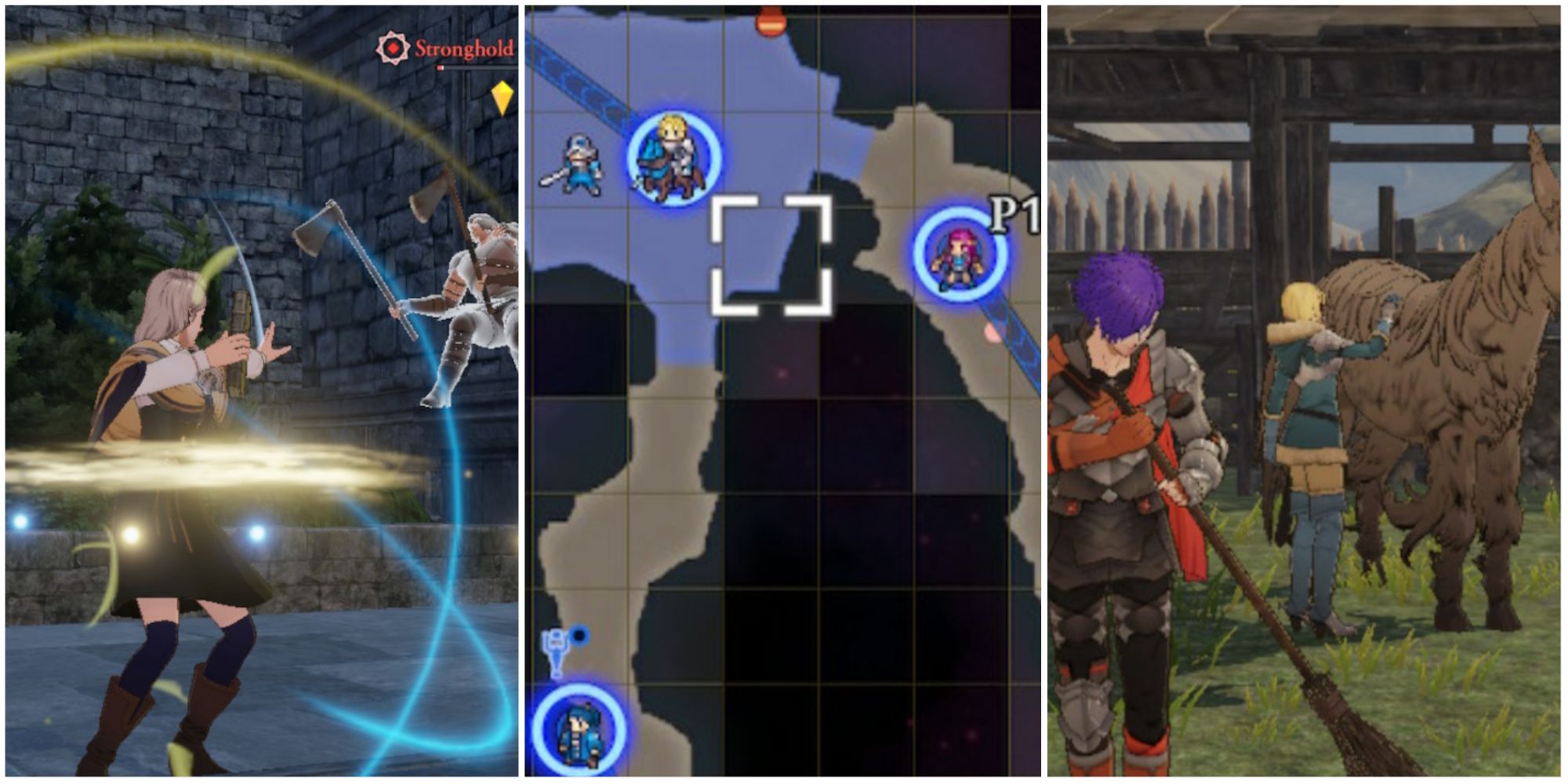Fire Emblem Warriors Three Hopes - battle gameplay, map menu, and a chore