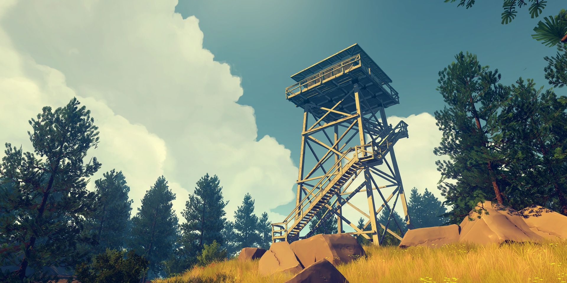A watch tower in the middle of a forest in Firewatch