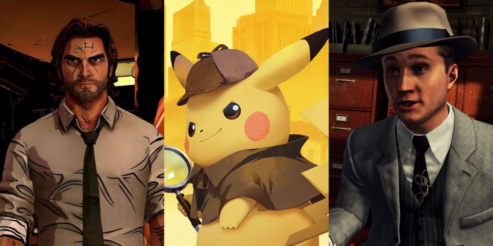 Detectives In Games - Bigby Wolf, Detective Pikachu, Cole Phelps