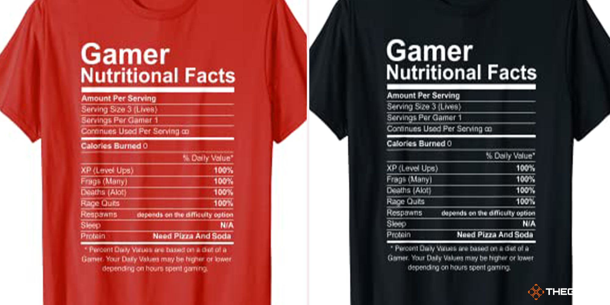 Gamer Nutritional Facts tee shirt