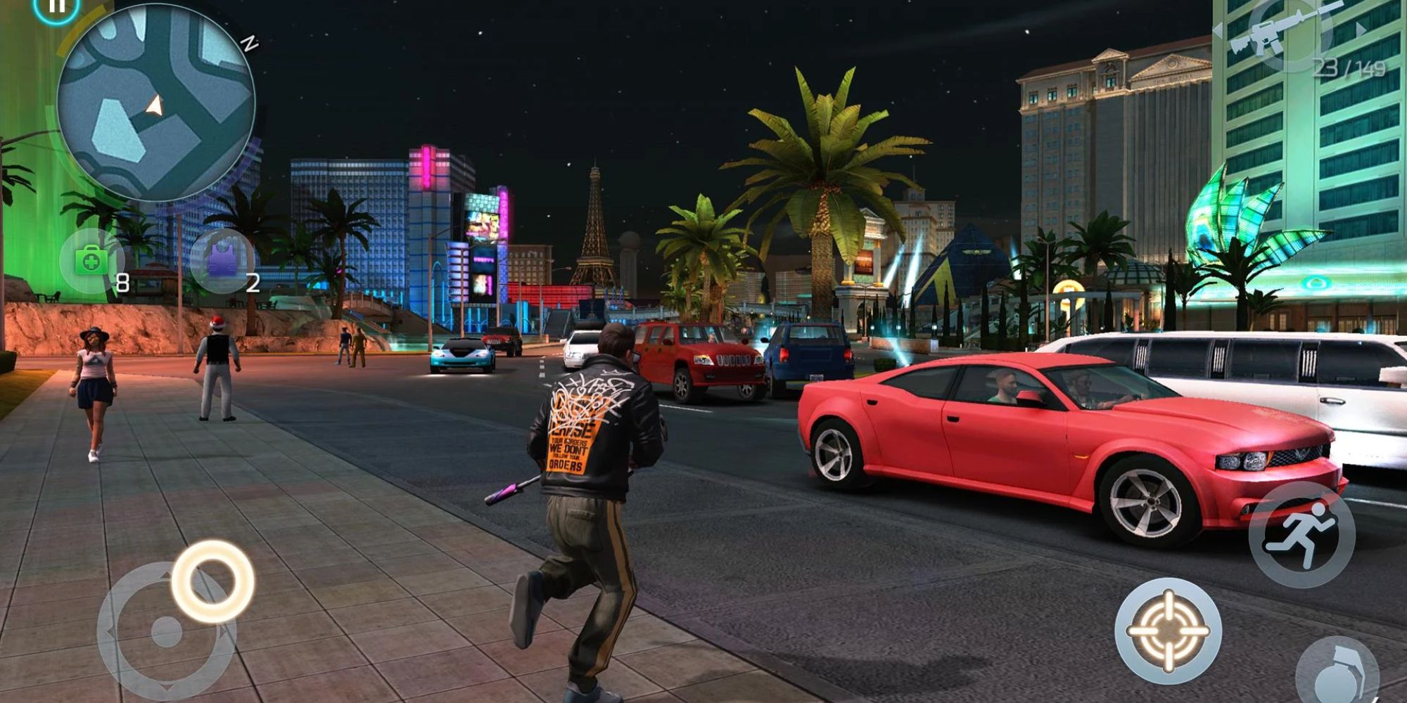Jason Malone running to the middle of the streets filled with cars (via Gangstar Vegas)