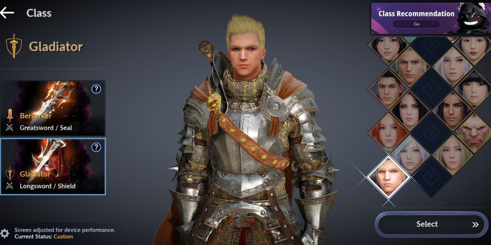 Gladiator Berserker class selection Black Desert Mobile