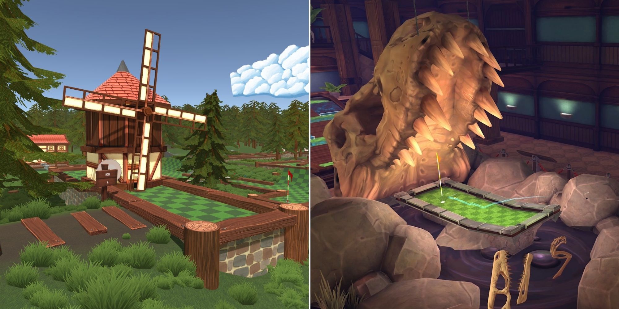 Golf With Your Friends - Forest Map Windmill - Museum Map Dinosaur Skull