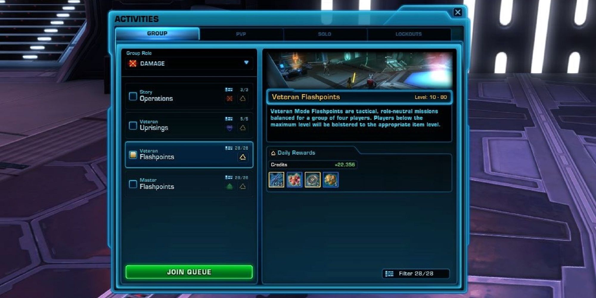 Group finder window in SWTOR