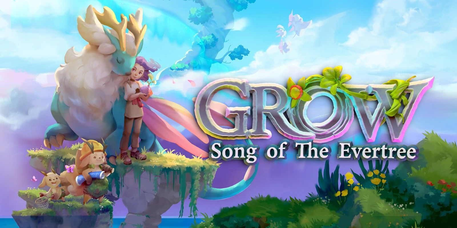Main character from Gros: Song of the Evertree surrounded by fantasy creatures