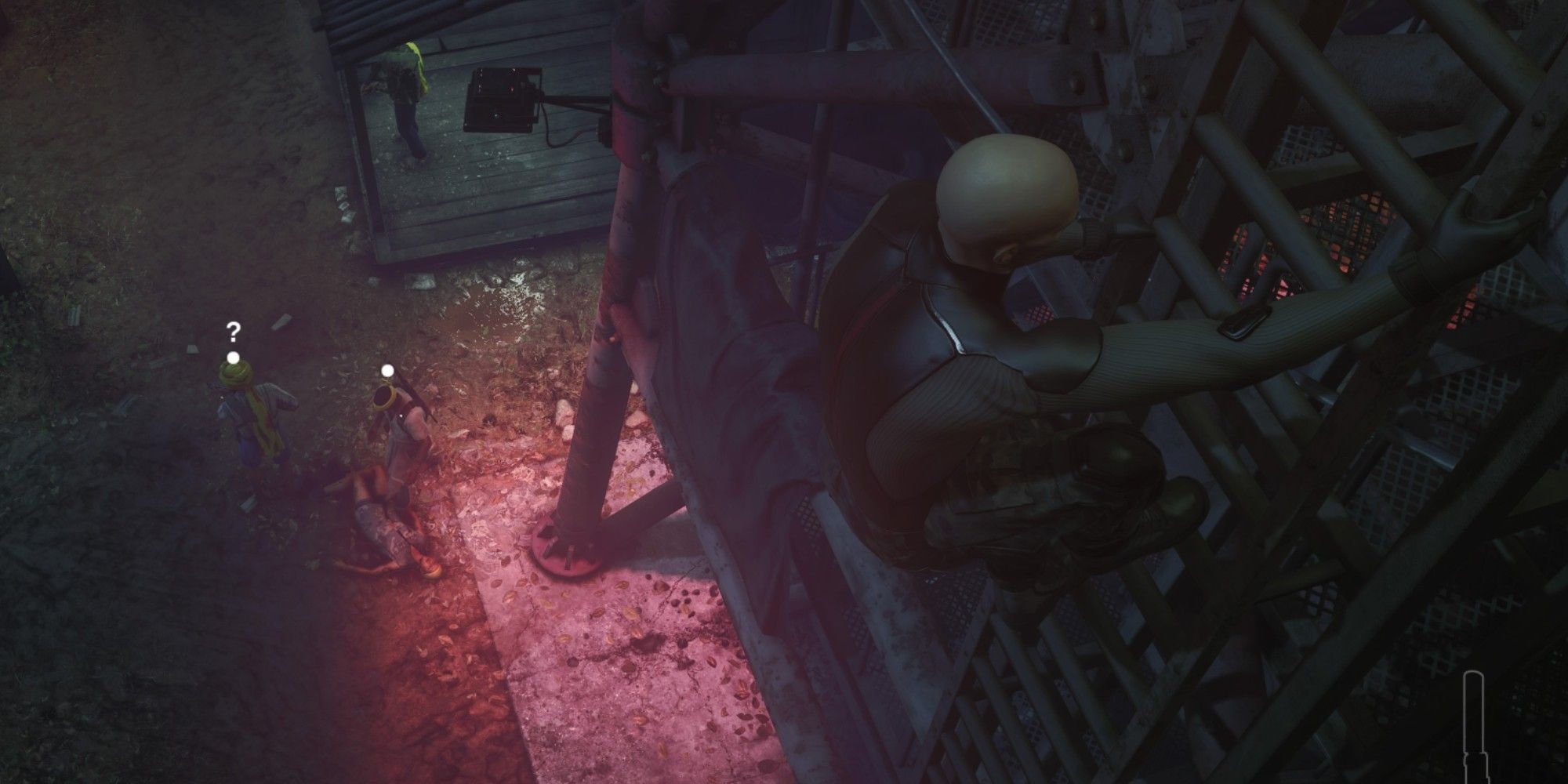 Hitman Agent 47 Climbing Ladder Above NPC Enemies
